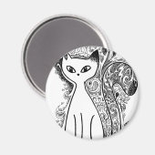 花おもしろい柄の猫 マグネット (正面/裏面)