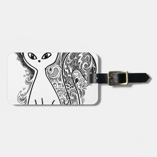 花おもしろい柄の猫 ラゲッジタグ (正面横)