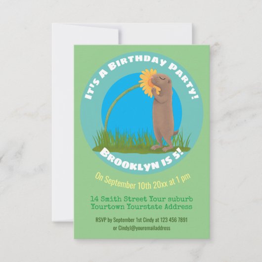 花おもしろい漫画の可愛い草原の犬 招待状 (正面)