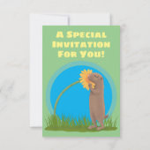 花おもしろい漫画の可愛い草原の犬 招待状 (裏面)