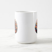 花おもしろい籠に入ったネコとアヒル コーヒーマグカップ (中央)