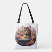 花おもしろい籠に入ったネコとアヒル トートバッグ (裏面)