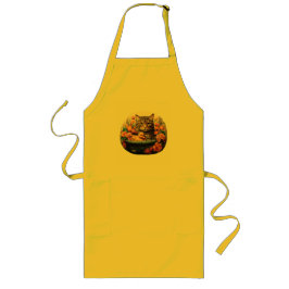 花おもしろい籠に入ったネコとアヒル ロングエプロン