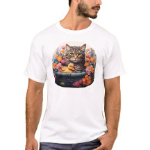 花おもしろい籠に入ったネコとアヒル