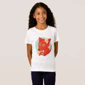 花およびかわいいキツネの女の子 Tシャツ (正面フル)