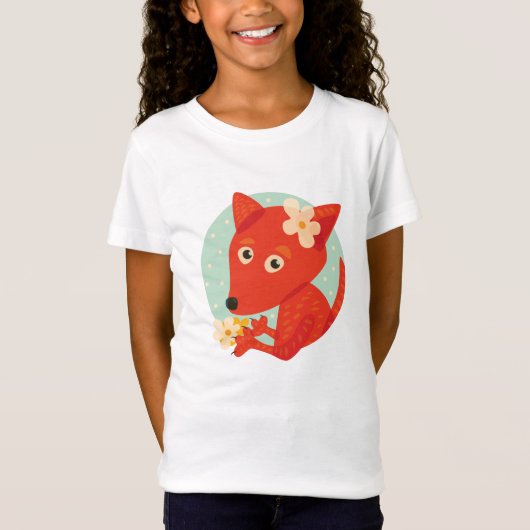 花およびかわいいキツネの女の子 Tシャツ (正面)