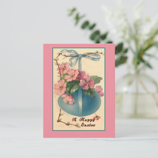 花およびイースターエッグのヴィンテージのイースターカード シーズンポストカード (スタンド正面)