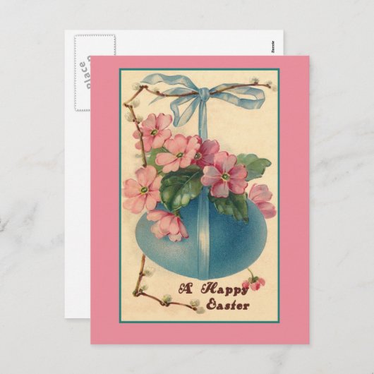 花およびイースターエッグのヴィンテージのイースターカード シーズンポストカード (正面/裏面)