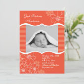 花およびストライプな写真の誕生の発表 案内状 (スタンド正面)