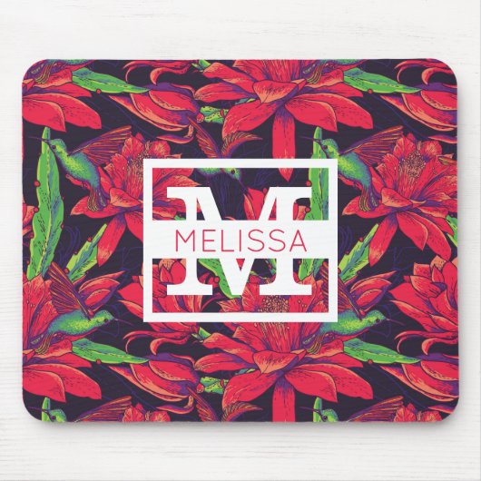 花およびハチドリは|あなたの名前を加えます マウスパッド (正面)