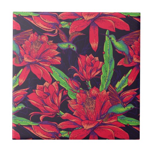 花およびハチドリ タイル (正面)