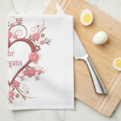 花およびハート愛はおよび姓ここに育ちます キッチンタオル (四つ折り)