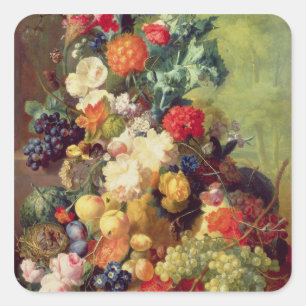 花およびフルーツが付いている静物画 スクエアシール