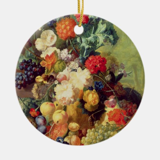 花およびフルーツが付いている静物画 セラミックオーナメント (正面)