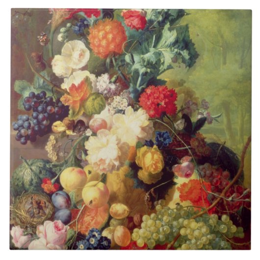 花およびフルーツが付いている静物画 タイル (正面)