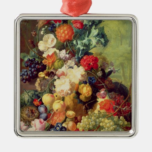花およびフルーツが付いている静物画 メタルオーナメント (正面)