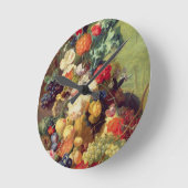 花およびフルーツが付いている静物画 ラウンド壁時計 (傾斜)
