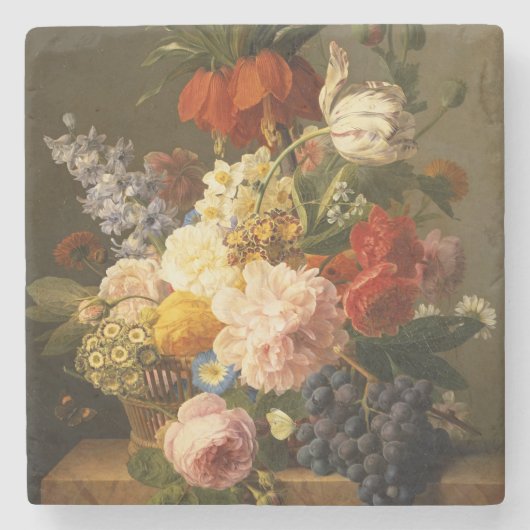 花およびフルーツ1827年が付いている静物画 ストーンコースター (正面)