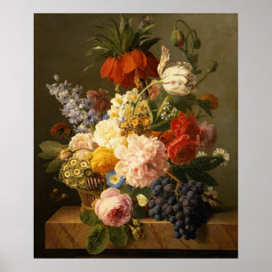 花およびフルーツ1827年が付いている静物画 ポスター