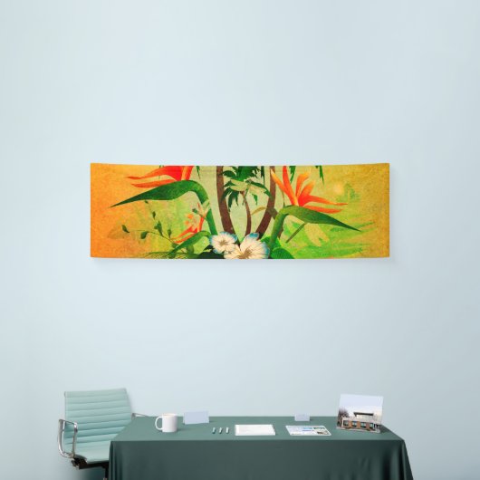 花およびヤシの木との熱帯デザイン 横断幕 (トレードショー)