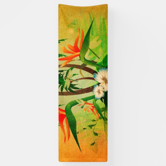 花およびヤシの木との熱帯デザイン 横断幕 (縦)