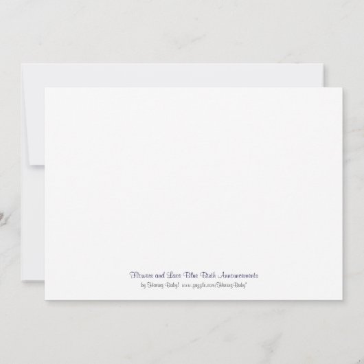 花およびレースの青い誕生の発表 案内状 (裏面)