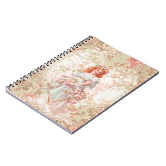 花および天使のヴィンテージのコラージュ ノートブック (左側)