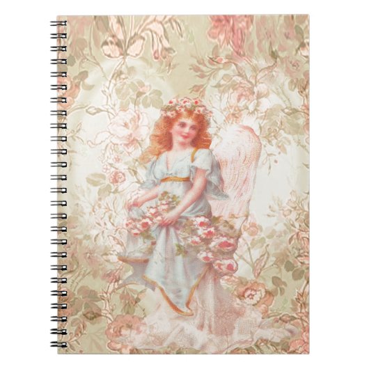 花および天使のヴィンテージのコラージュ ノートブック (正面)