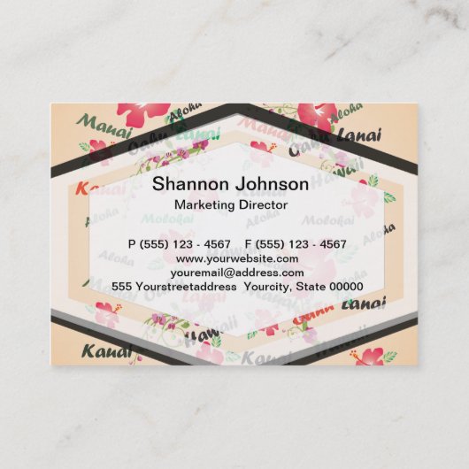 花および島の名前のハワイのアロハプリント 名刺 (裏面)