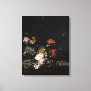 花および昆虫が付いている静物画 キャンバスプリント
