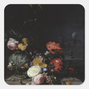花および昆虫が付いている静物画 スクエアシール