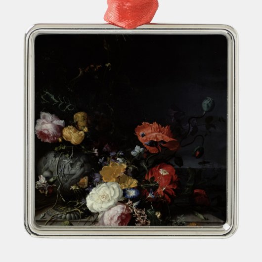 花および昆虫が付いている静物画 メタルオーナメント (正面)