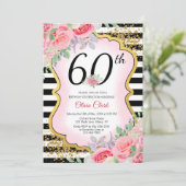 花および紙吹雪との年齢のピンクそして金ゴールド 招待状 (スタンド正面)