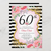 花および紙吹雪との年齢のピンクそして金ゴールド 招待状 (正面/裏面)