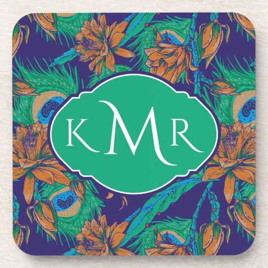 花および羽|のモノグラム コースター (正面)