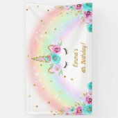 花および虹が付いているユニコーンの旗 横断幕 (縦)