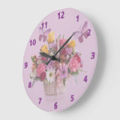 花および蝶のバスケット ラージ壁時計 (傾斜)