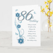 花および蝶を持つティール(緑がかった色)の第86誕生日 カード (黄色い花)