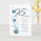 花および蝶を持つティール（緑がかった色）の第95誕生日 カード (黄色い花)