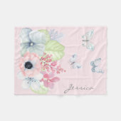 花および蝶フリースのベビーブランケット フリースブランケット (正面(横))