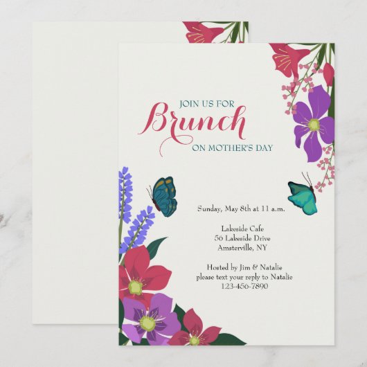 花および蝶招待状 招待状 (正面/裏面)