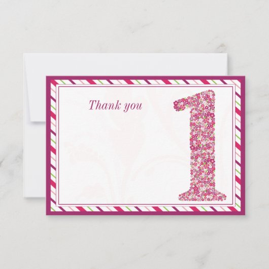 花および蝶最初誕生日は感謝していしています サンキューカード (正面)