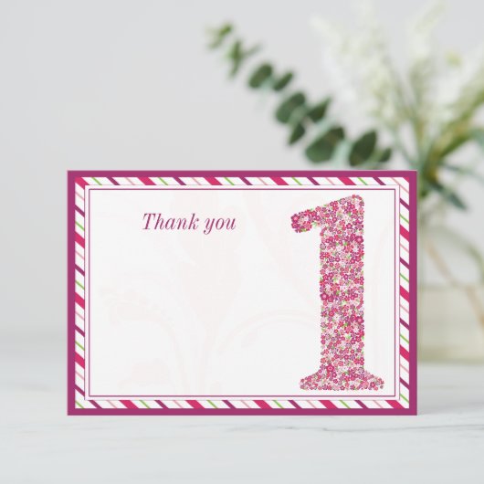 花および蝶最初誕生日は感謝していしています サンキューカード (スタンド正面)