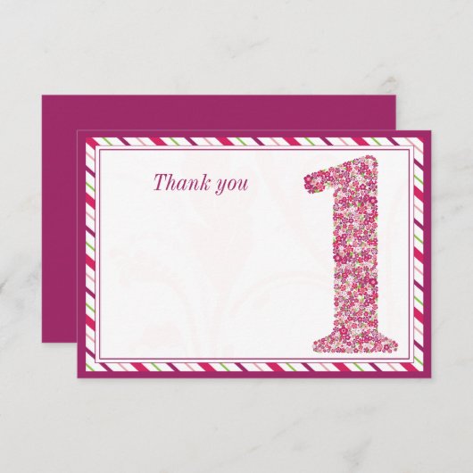 花および蝶最初誕生日は感謝していしています サンキューカード (正面/裏面)