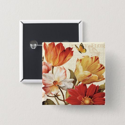 花および蝶 缶バッジ (正面&裏面)