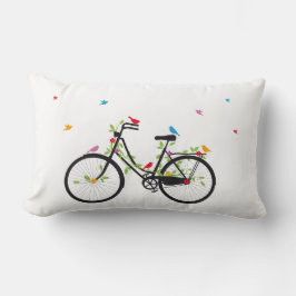 花および鳥が付いている古いヴィンテージの自転車 ランバークッション