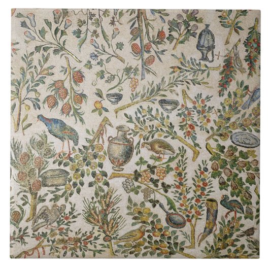 花および鳥(モザイク)が付いている天井の装飾 タイル (正面)