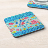 花お洒落とハートのあるイスラエル国旗 コースター (左側)