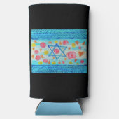 花お洒落とハートのあるイスラエル国旗 スリム缶クーラー (裏面)