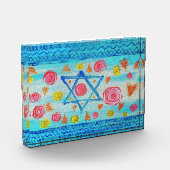 花お洒落とハートのあるイスラエル国旗 フォトブロック (左)